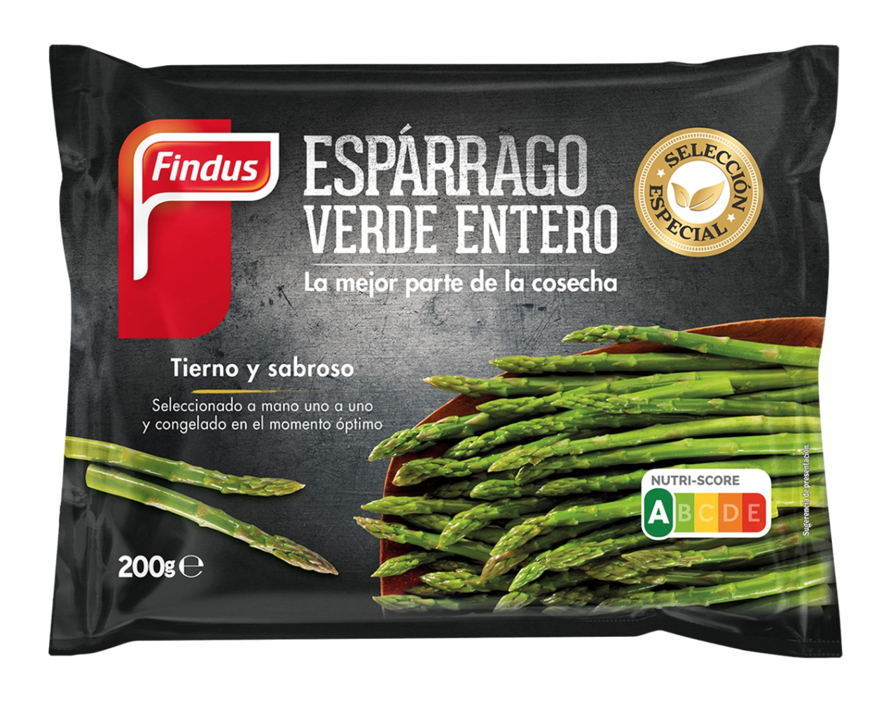 Espárragos verdes con pechuga de pollo y 1 melocotón.
